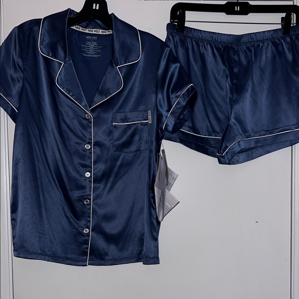 Nine West Satin Pajama Set - Blue